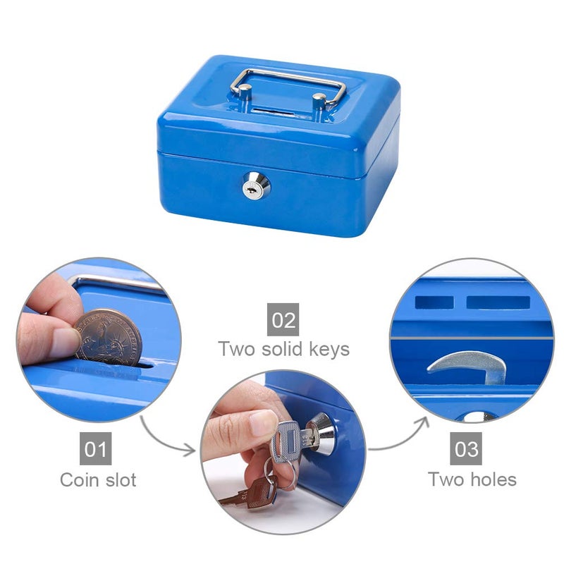 Decaller Cash Box with Slot for Kids, Decaller Small Money Box with Money Tray & Key Lock, 6" x 4 4/5" x 3 1/5", Blue, QH1507XS - Image 3